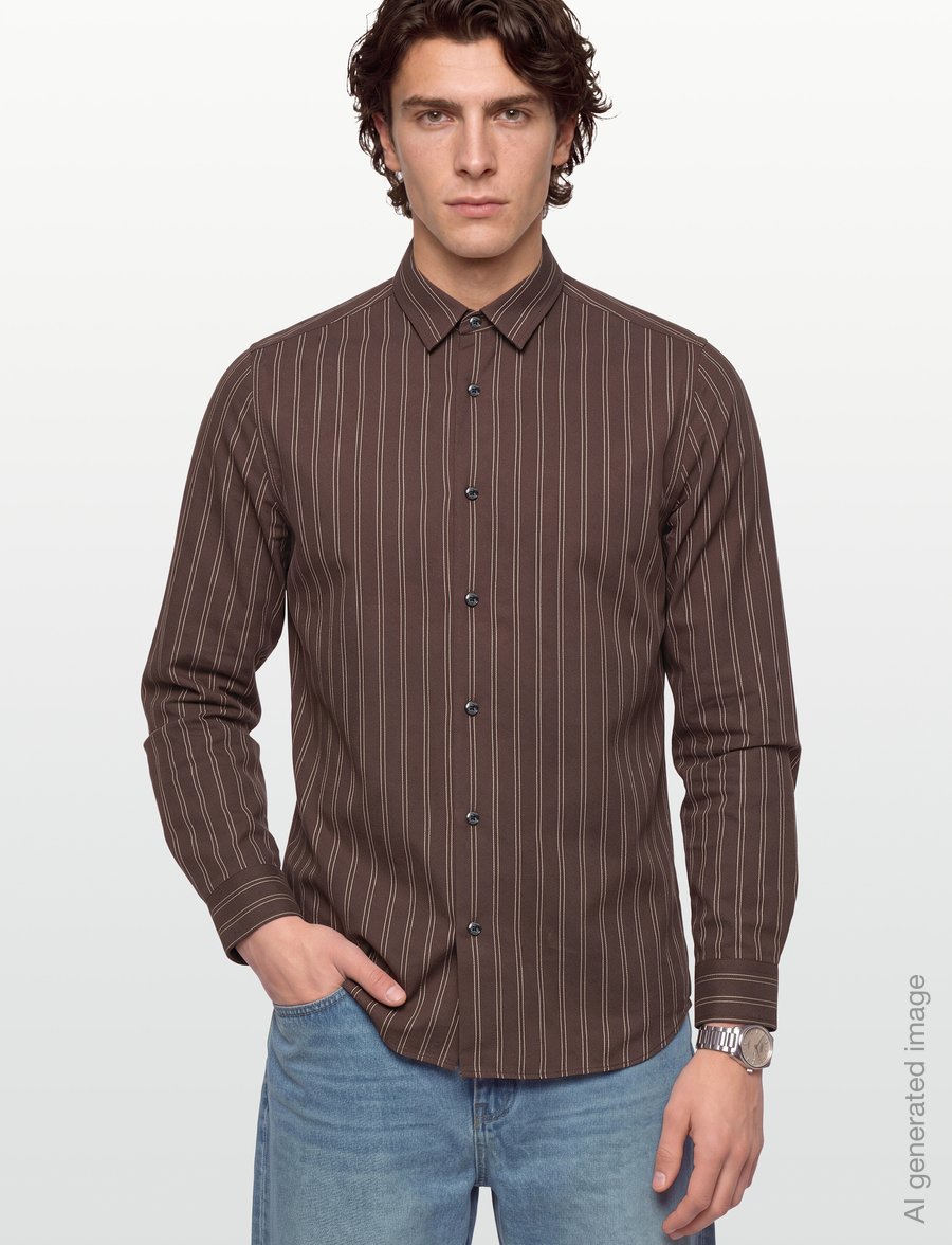 HUGO - Emero - striped shirts - brown overflow - 3