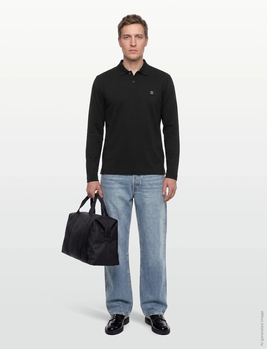 HUGO - Dinote - langärmelige gestrickte polohemden - black - 0