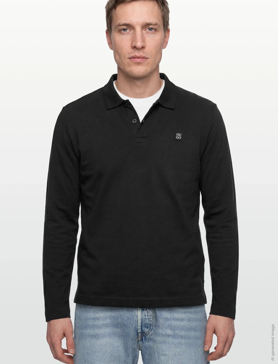 HUGO - Dinote - langärmelige gestrickte polohemden - black - 3