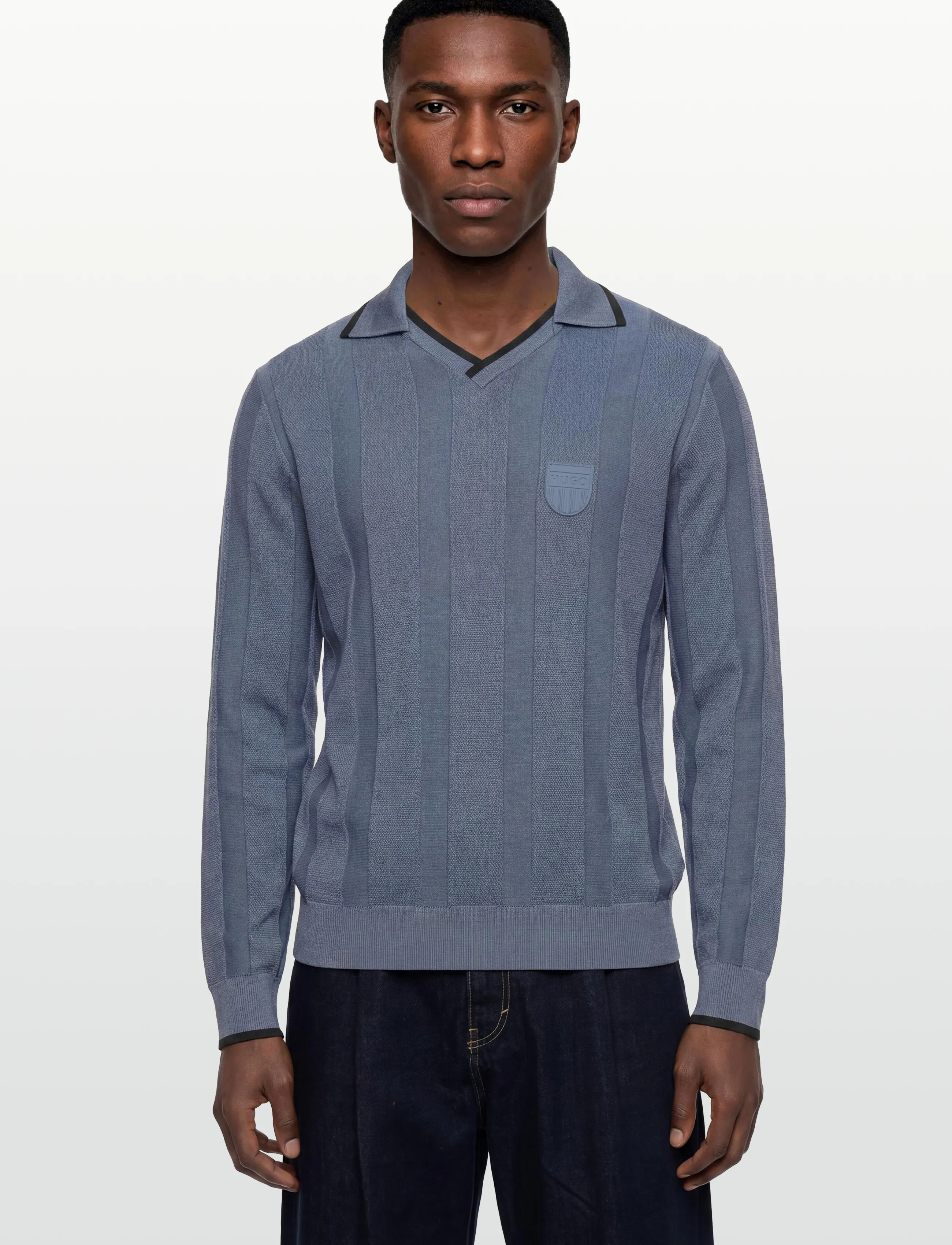 HUGO - Spowle - long-sleeved knitted polos - open blue - 3