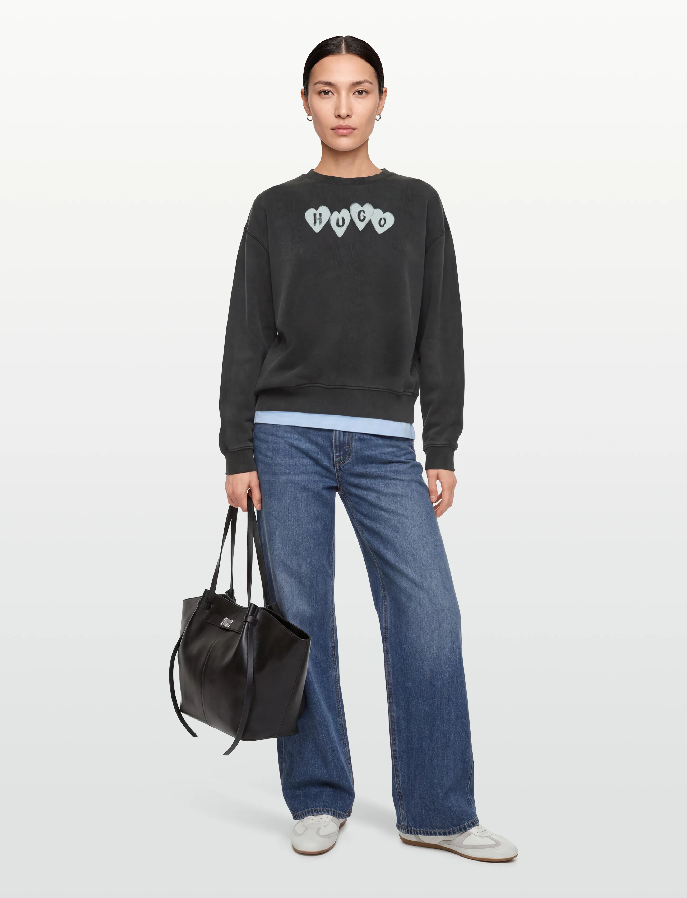 HUGO Deroxina_8, Kvinder, Vasket Logo Sweatshirt, Sort, Str: XL