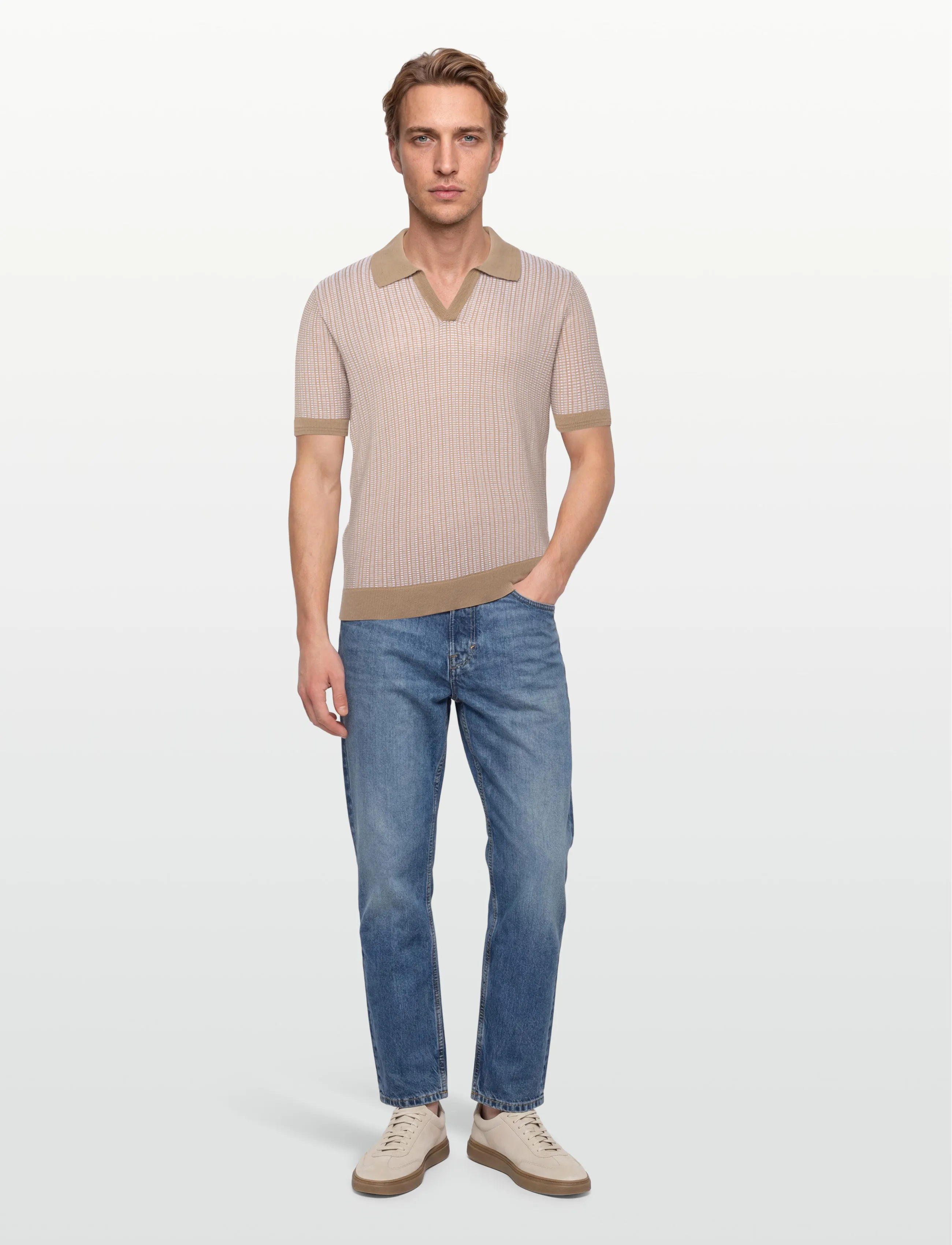 HUGO Seeroy - Kurzärmelige gestrickte Polohemden - MEDIUM BEIGE / cream