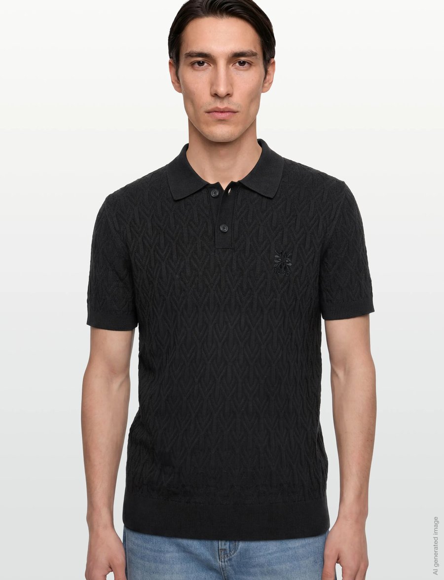 HUGO - Shirds - langärmlige strick-polohemden - black - 3
