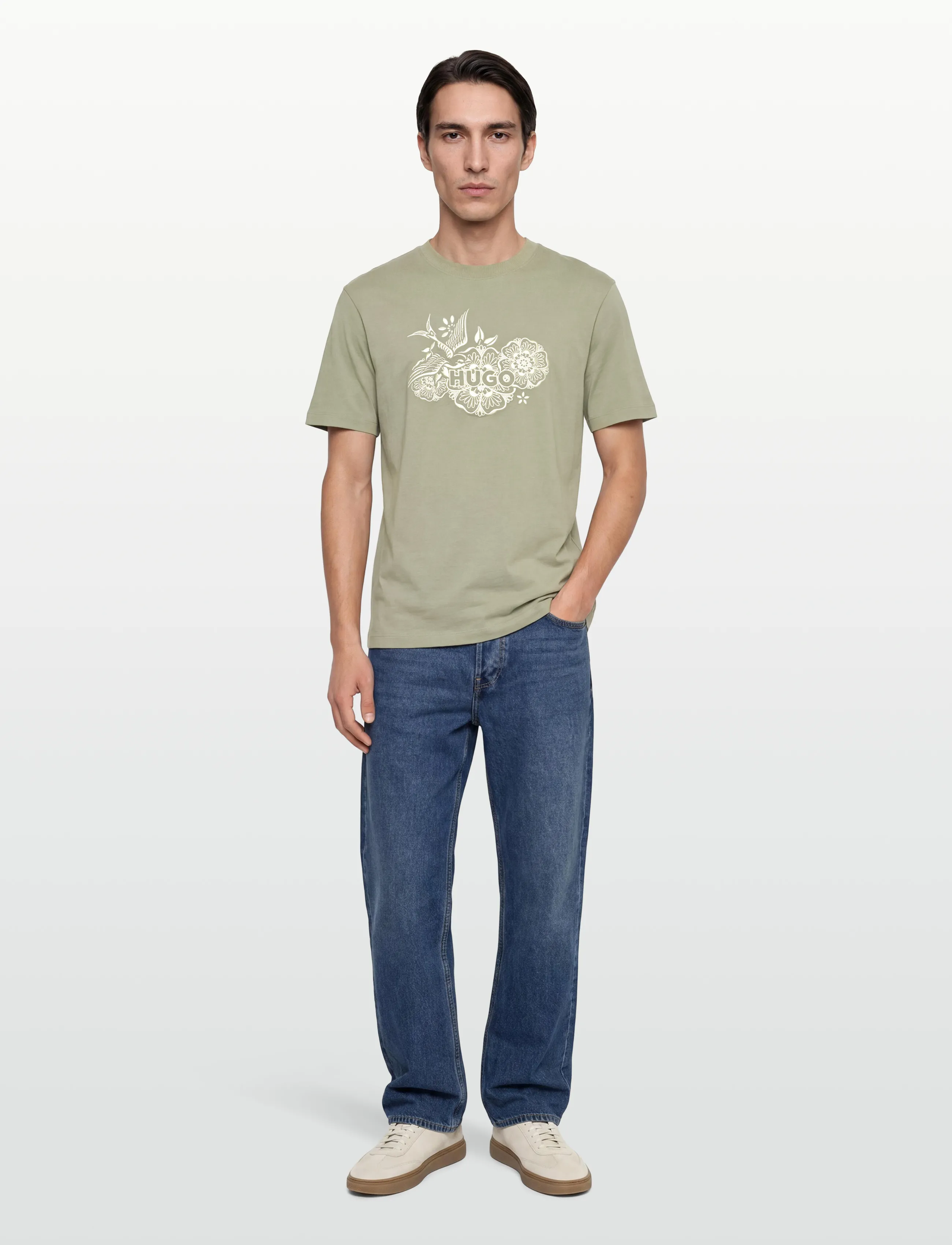 HUGO Dangen, Mænd, Grafisk T-Shirt, Kakigrøn, Str: S