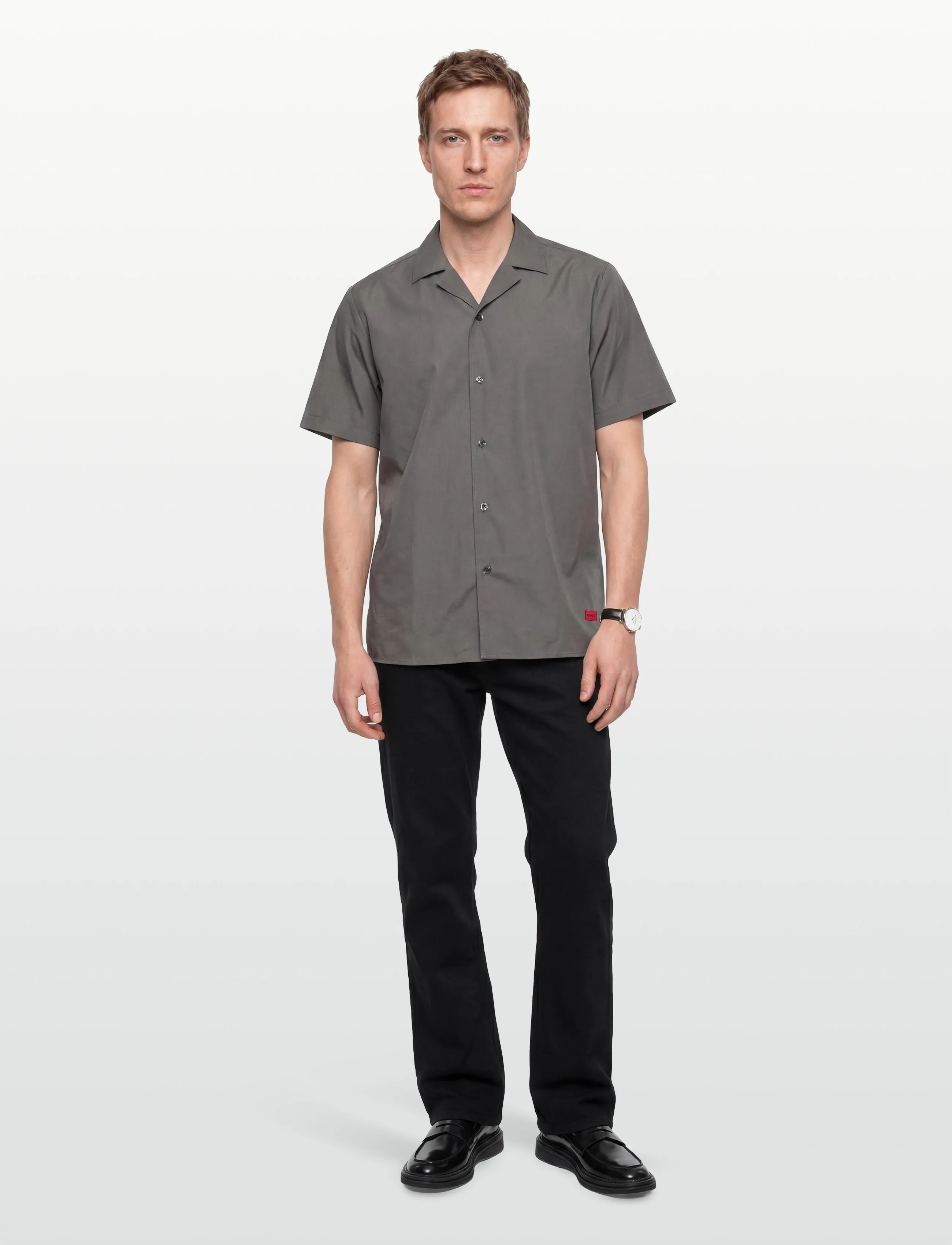 HUGO Ellino - Lühikeste varrukatega särgid - DARK GREY / grey