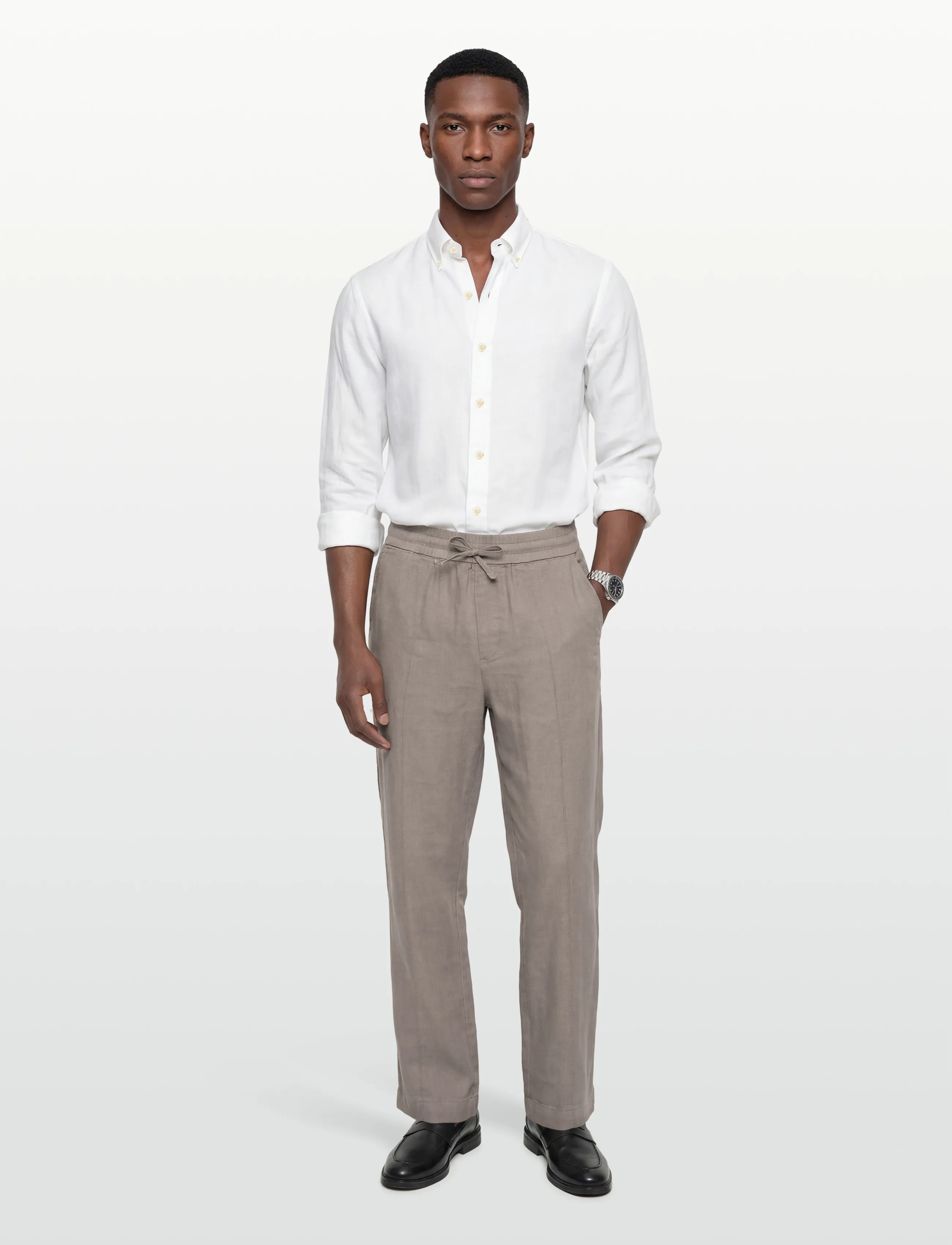 HUGO Cino262FW - Pellavahousut - LIGHT/PASTEL BROWN / brown