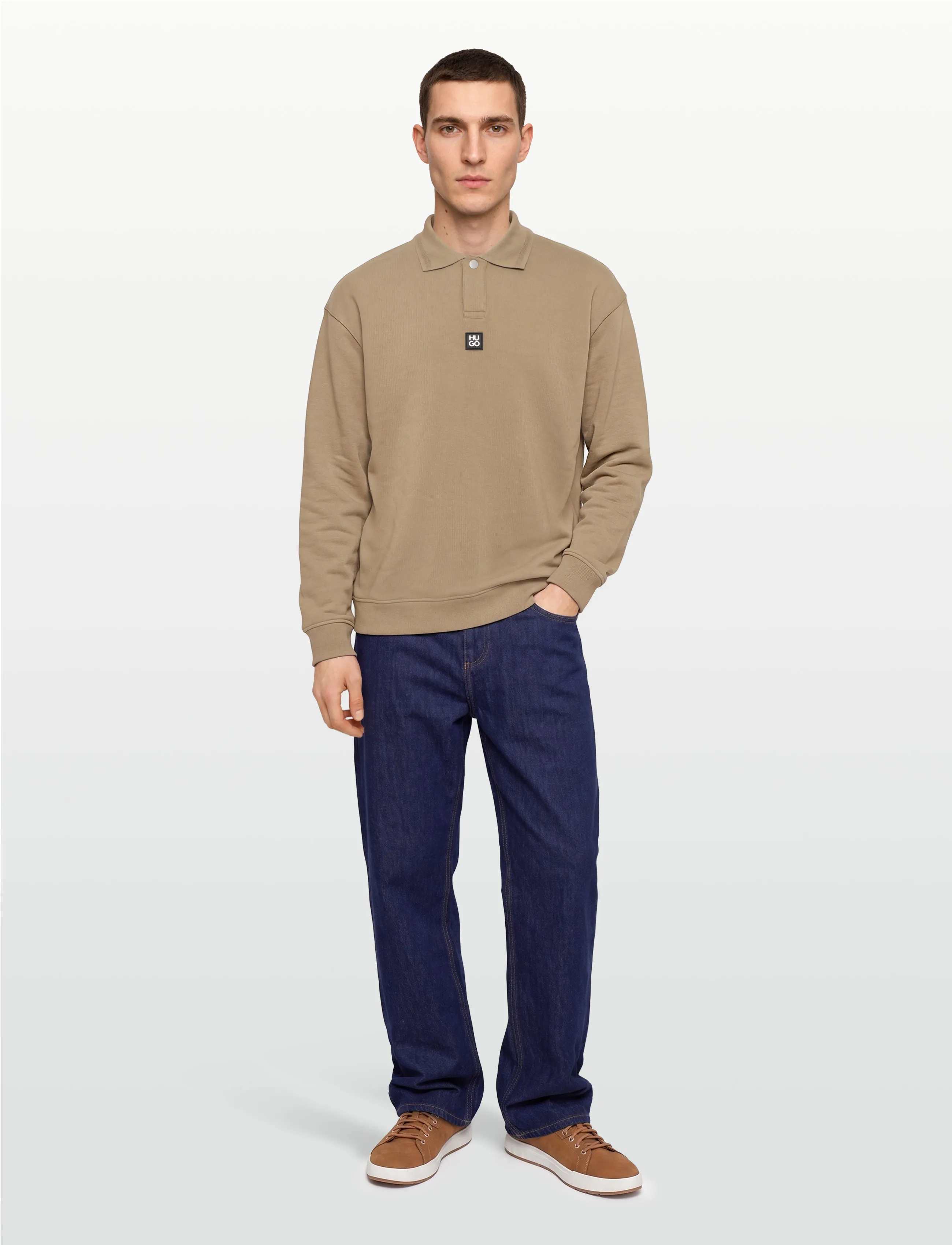 HUGO Dabins, Mænd, Polo Sweatshirt, Beige, Str: S