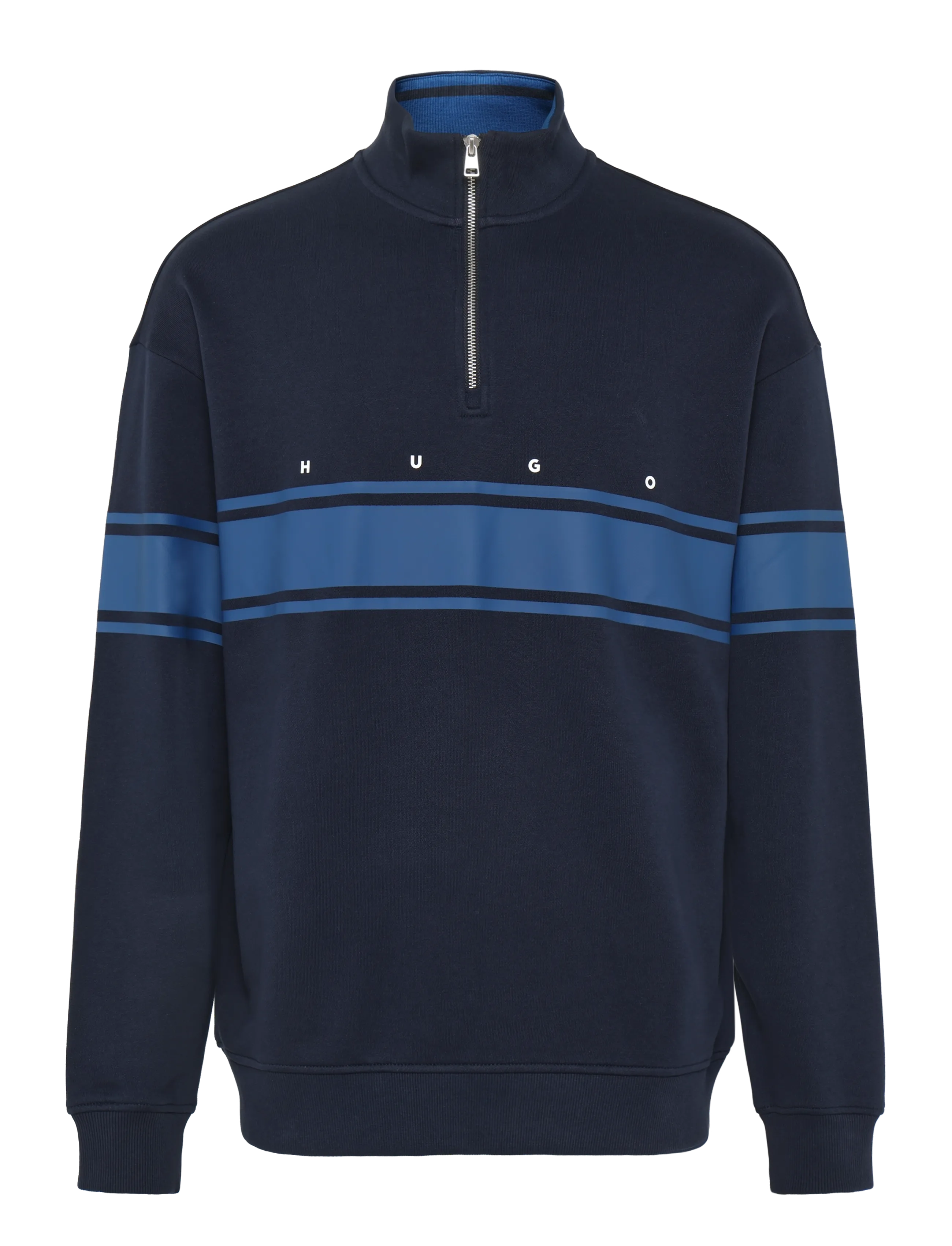 HUGO Demsizip, Mænd, Stribet Quarter-Zip Sweatshirt, Navy, Str: L