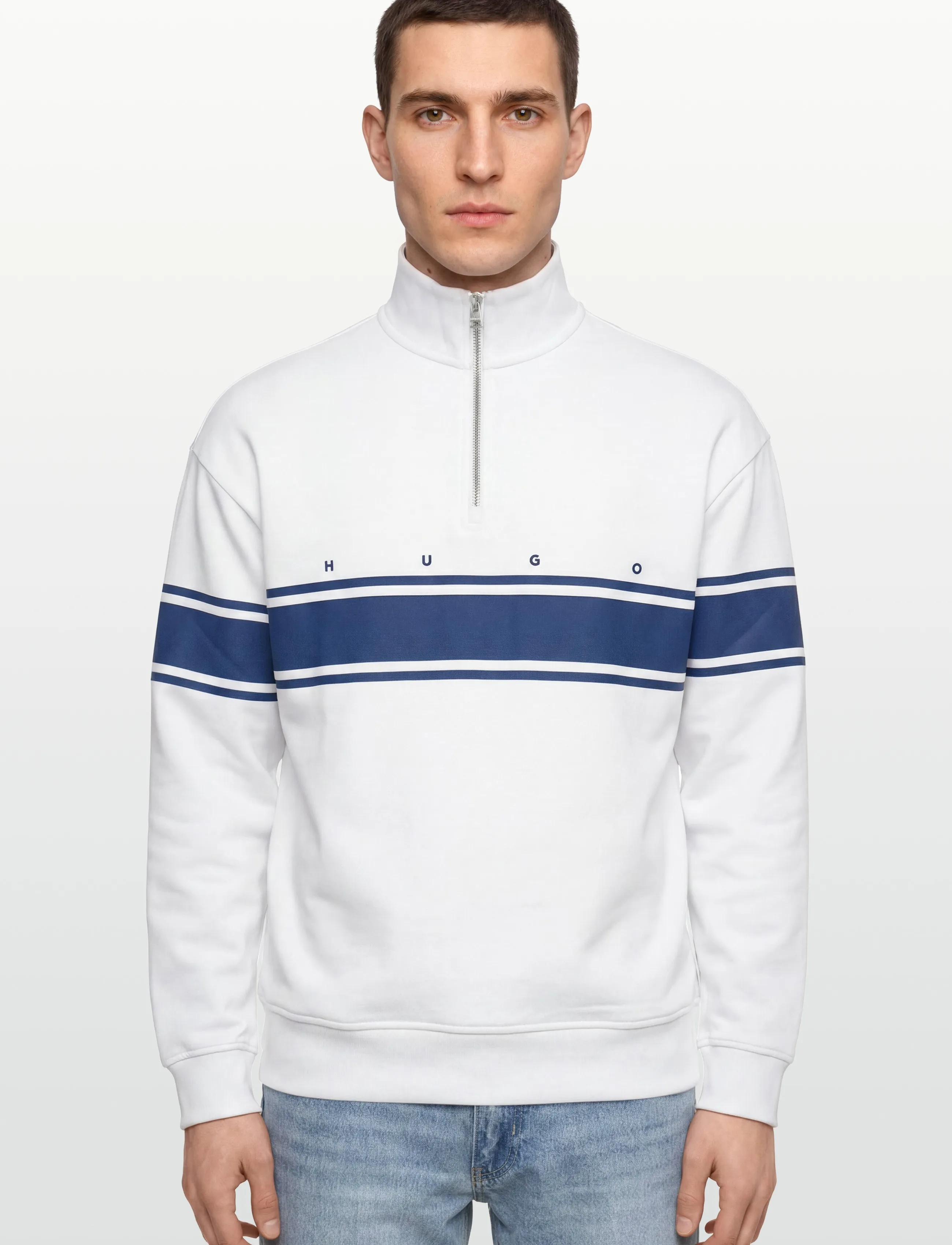 HUGO - Demsizip - pullover mit halbem reißverschluss - white - 3