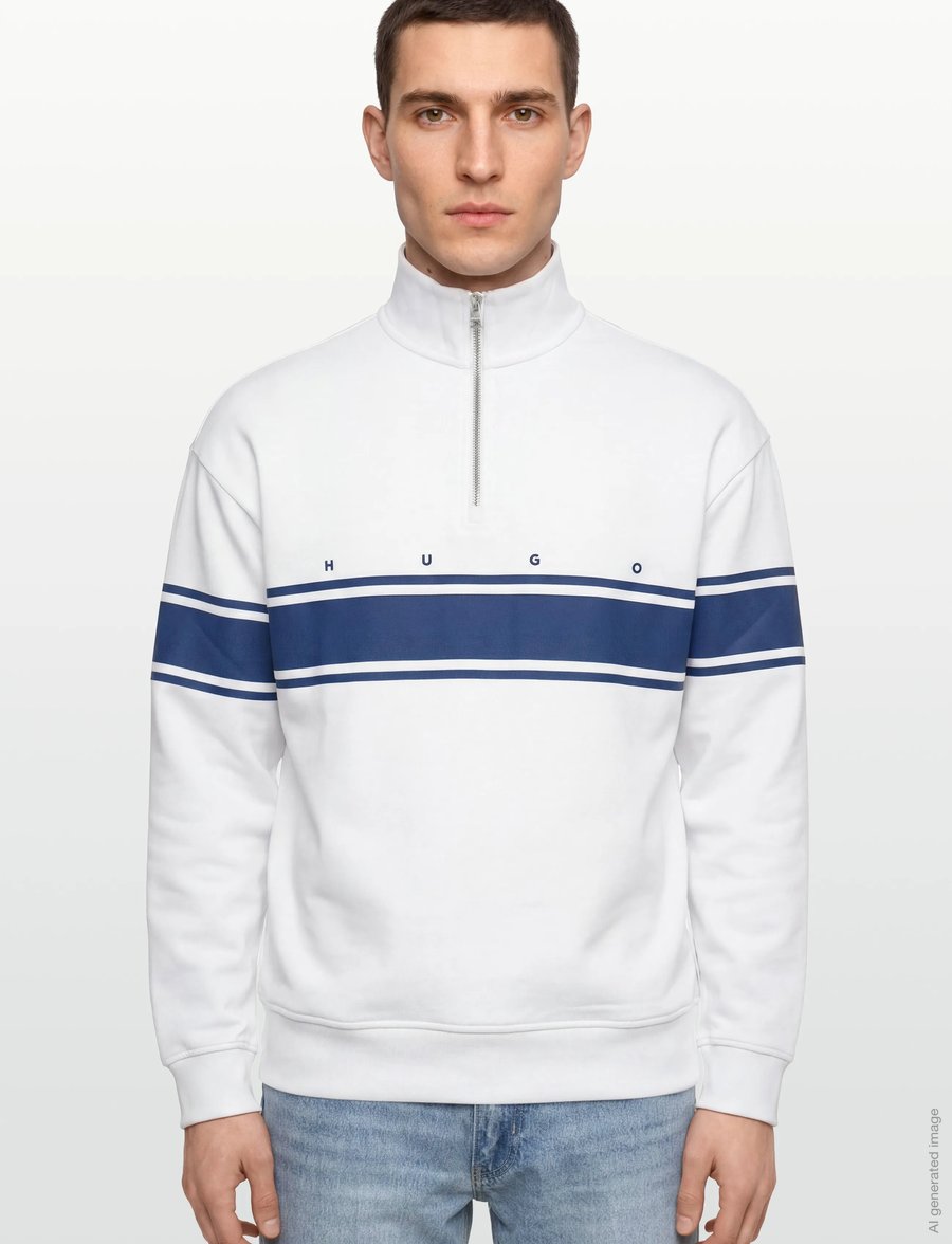 HUGO - Demsizip - pullover mit halbem reißverschluss - white - 3