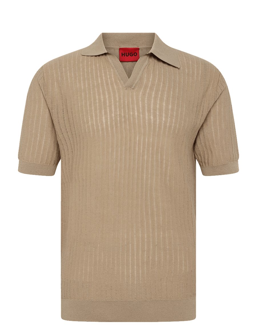HUGO - Seemant - langärmlige strick-polohemden - medium beige - 0
