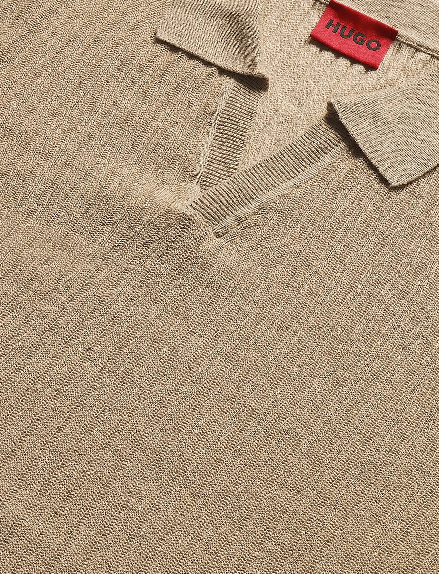HUGO - Seemant - langärmlige strick-polohemden - medium beige - 2