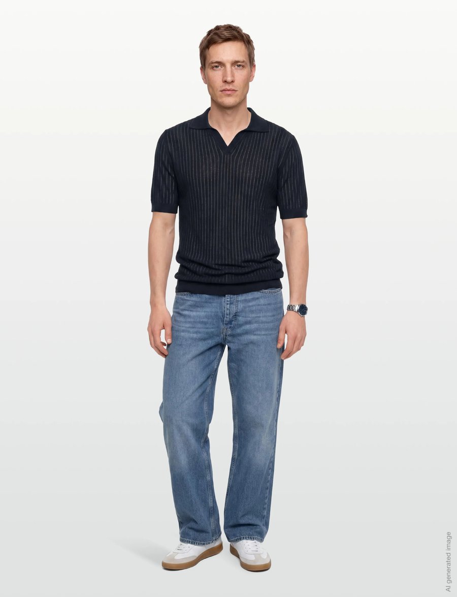 HUGO - Seemant - langärmlige strick-polohemden - navy - 0
