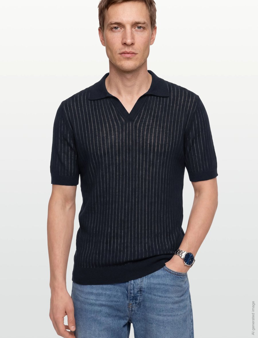 HUGO - Seemant - langärmlige strick-polohemden - navy - 3