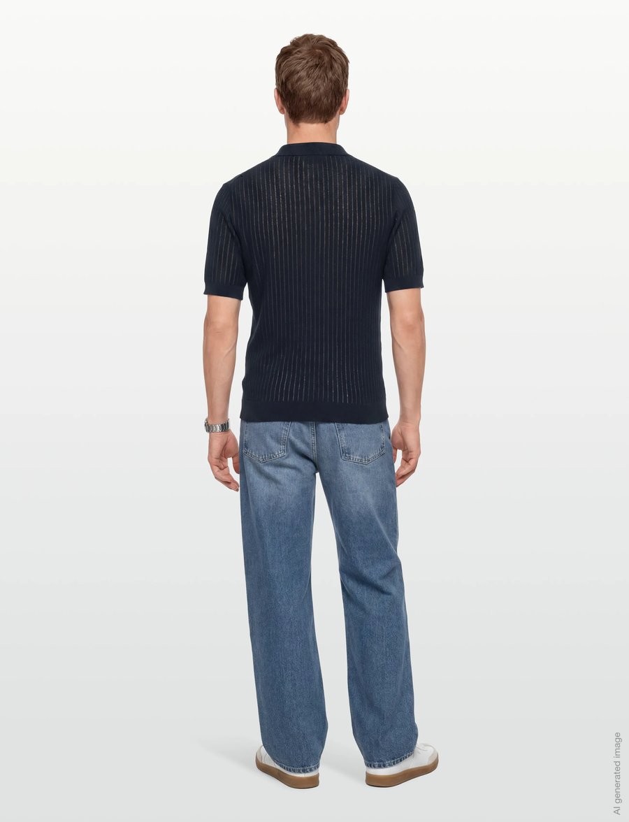 HUGO - Seemant - langärmlige strick-polohemden - navy - 4