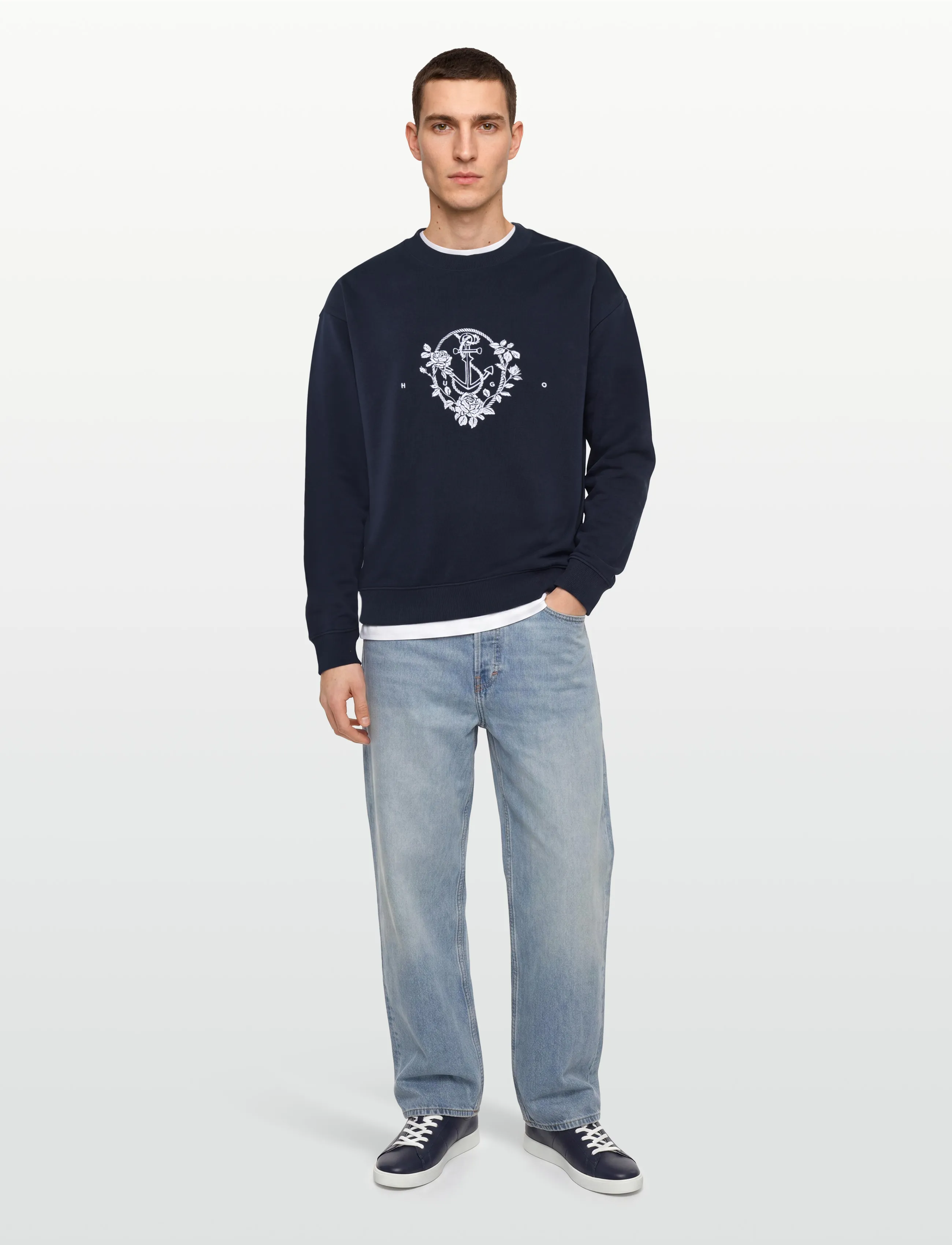 HUGO Dursen, Grafisk Sweatshirt, Navy, Str: S