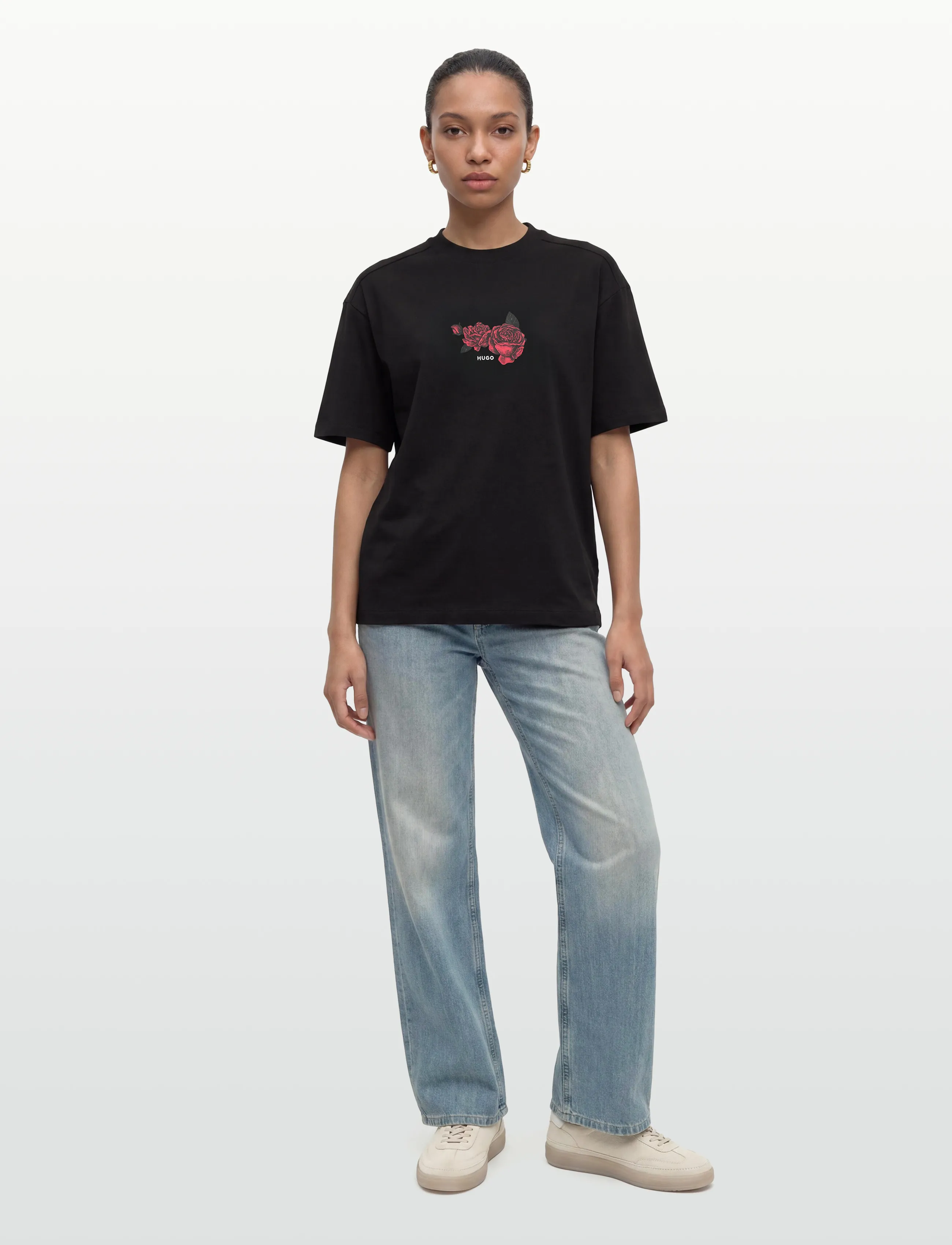 Oversized-fit cotton T-shirt with biker and roses graphic 5