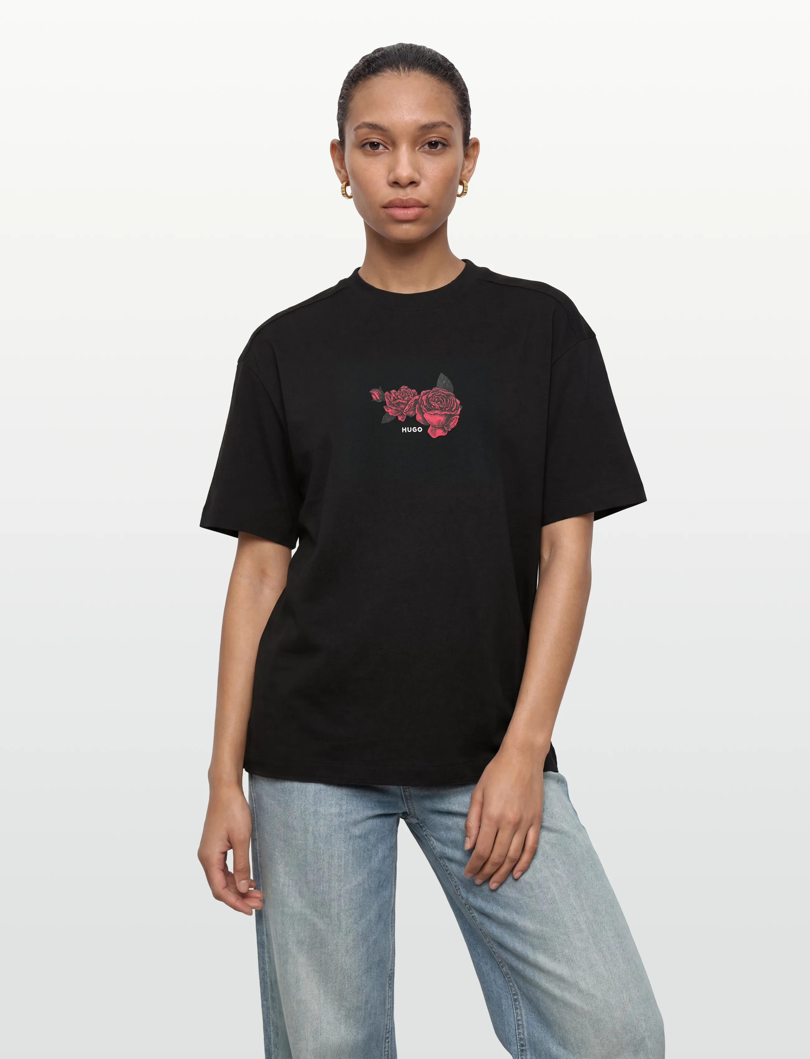 Oversized-fit cotton T-shirt with biker and roses graphic 6