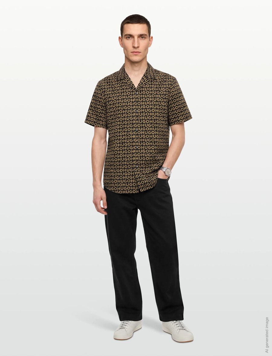 HUGO - Ellino - gemusterte hemden - beige overflow - 0