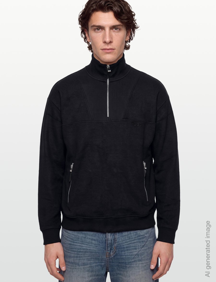 HUGO - Derenzip - half zip jumpers - black - 3