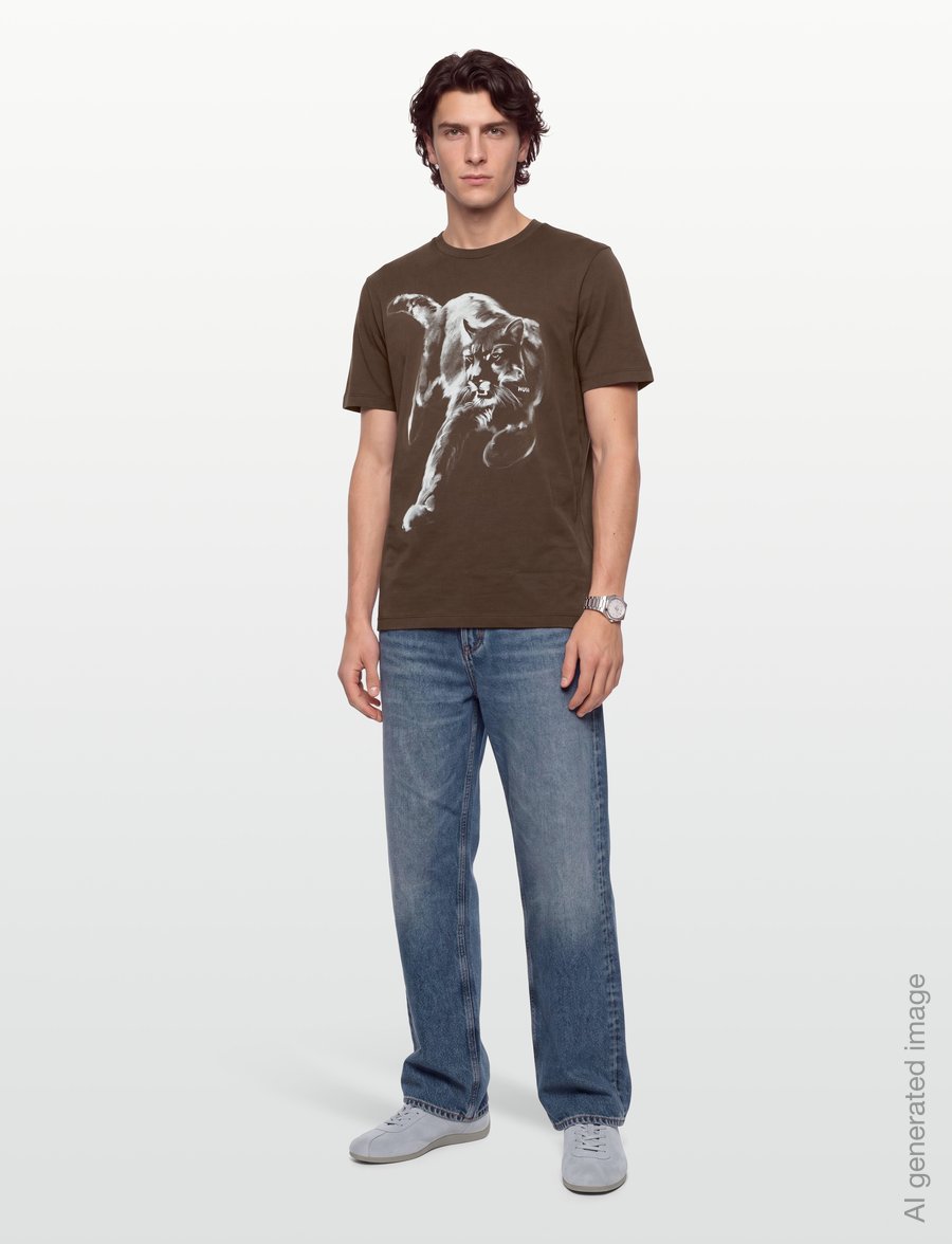 HUGO - Daffilo - short-sleeved t-shirts - brown overflow - 0