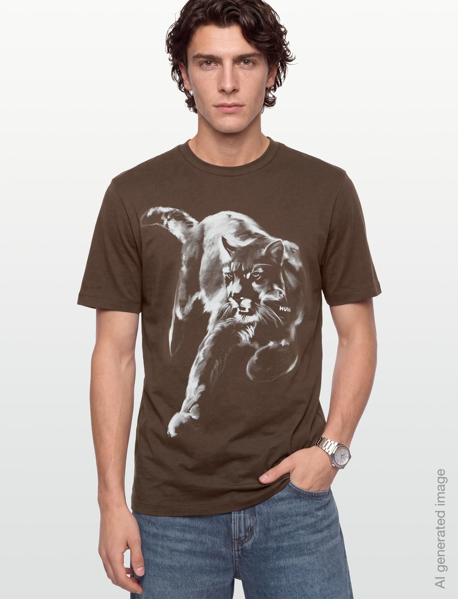 HUGO - Daffilo - short-sleeved t-shirts - brown overflow - 3