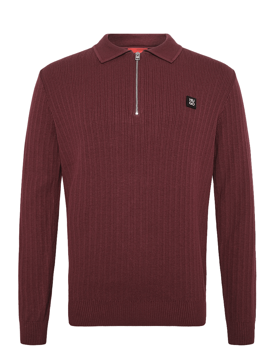 HUGO - Sastaron - poloer i strik med lange ærmer - dark pink - 0