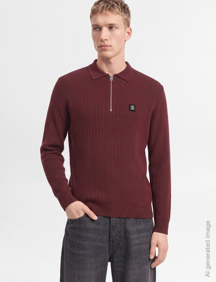HUGO - Sastaron - langärmelige strick-polohemden - dark pink - 3