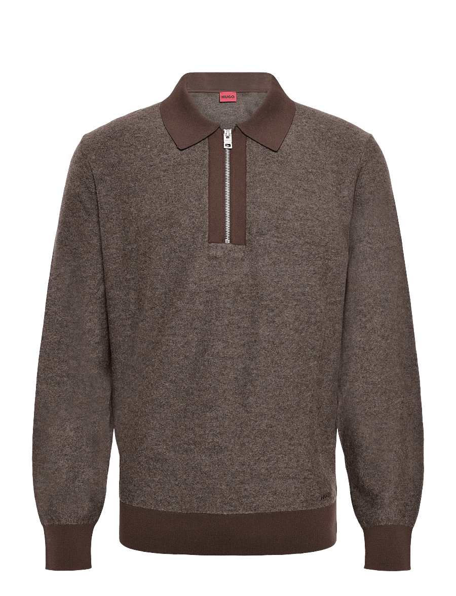 HUGO - Solonin - langärmelige strick-polohemden - brown overflow - 0