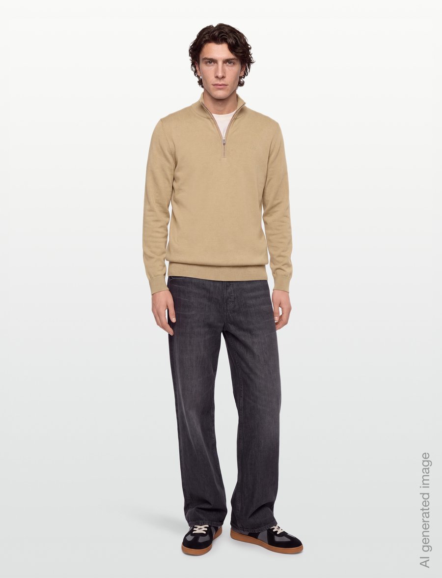 HUGO - San Quintus-C2 - pullover mit halbem reißverschluss - medium beige - 0