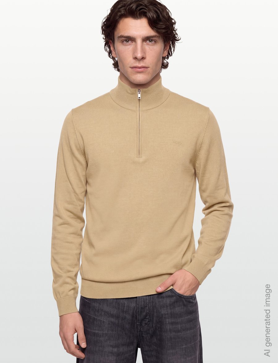 HUGO - San Quintus-C2 - pullover mit halbem reißverschluss - medium beige - 3