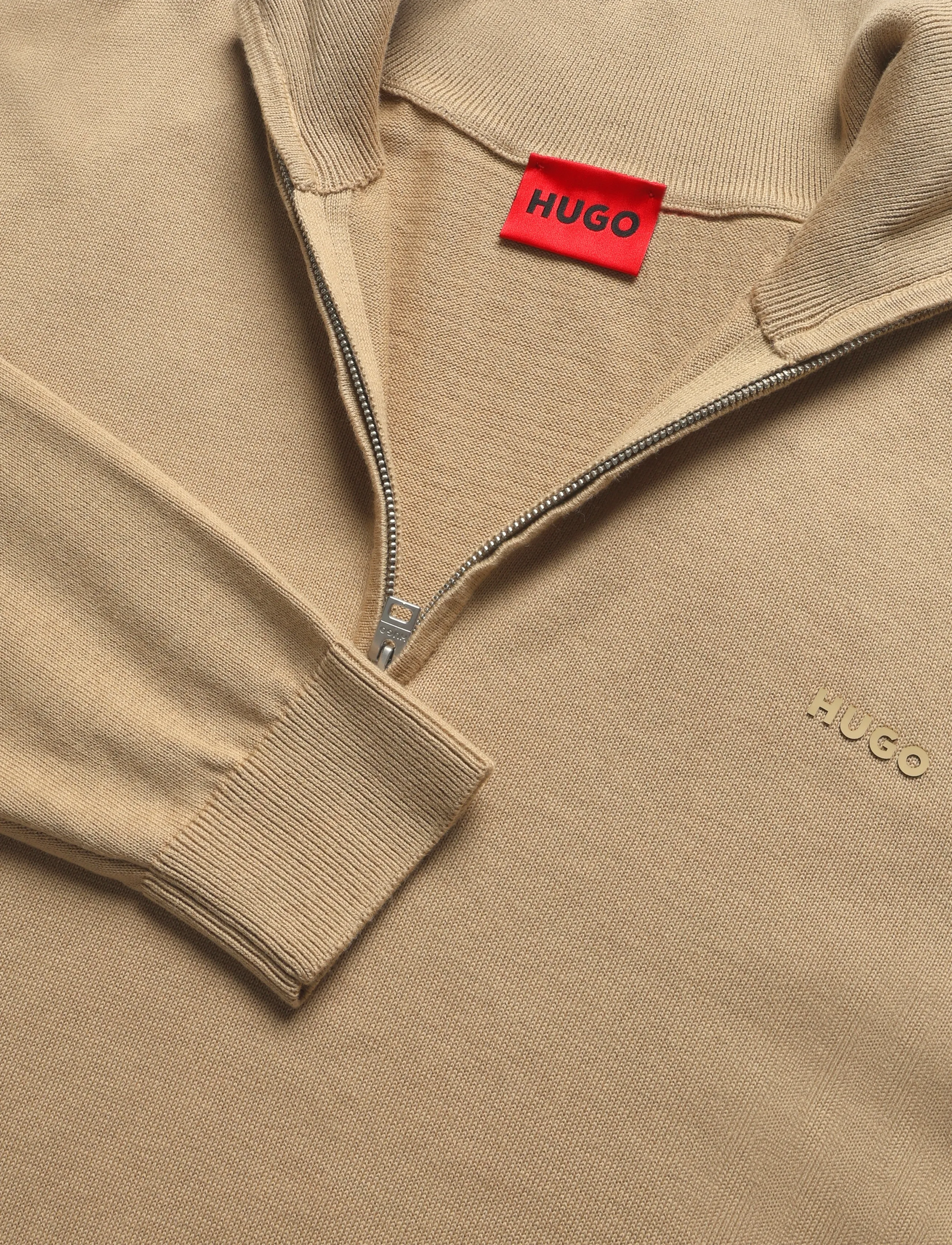 HUGO - San Quintus-C2 - pullover mit halbem reißverschluss - medium beige - 2