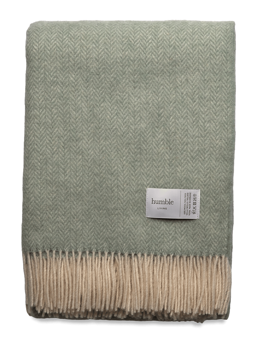 humble LIVING - HUMBLE LIVING Wool blanket - pleedid - smoke green - 0