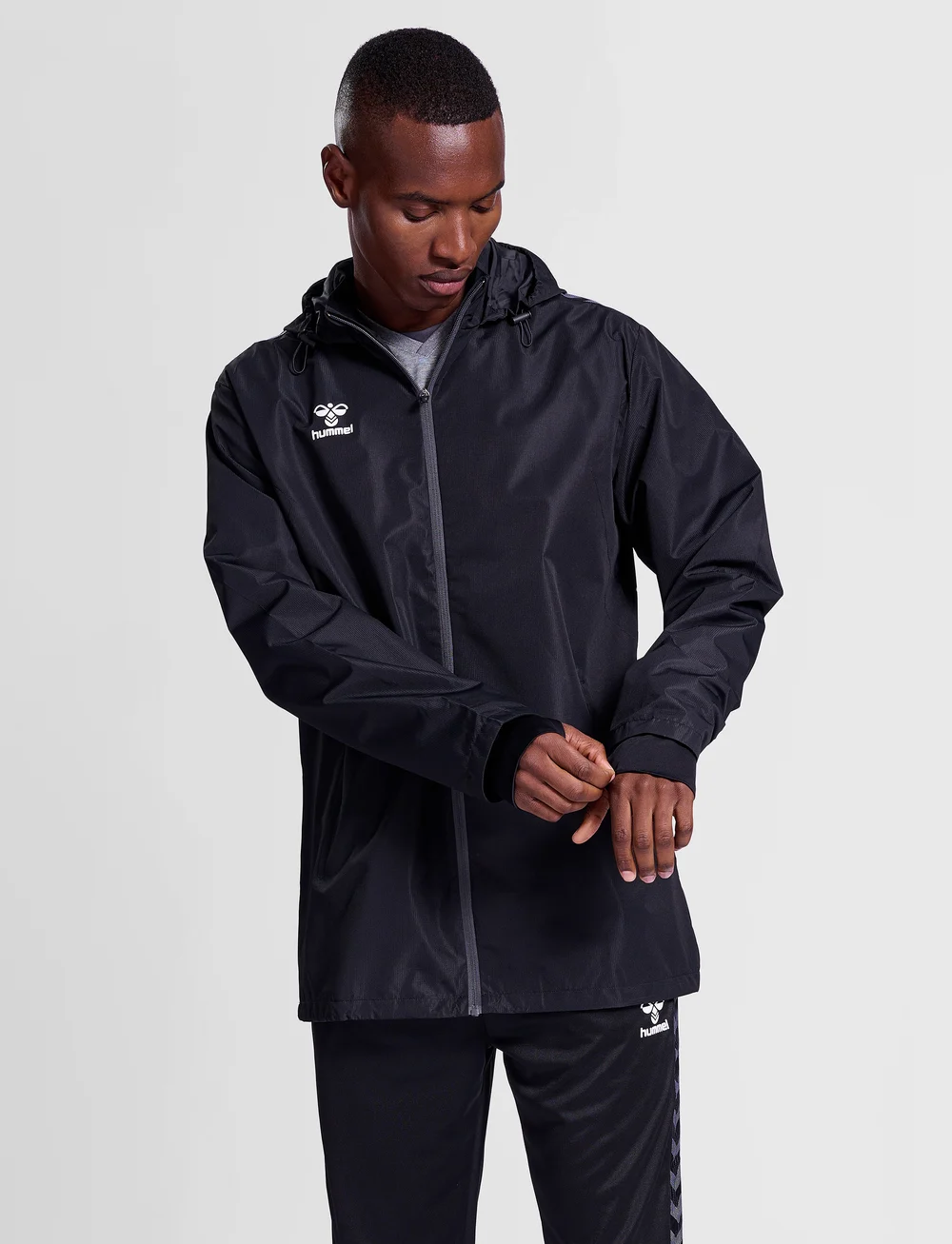 All black jacket with hood shop