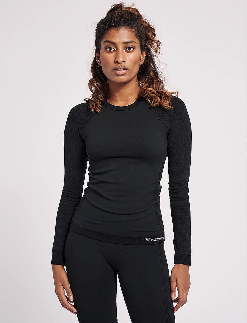 Hummel - hmlCLEA SEAMLESS TIGHT T-SHIRT L/S - långärmade tröjor - black melange - 0