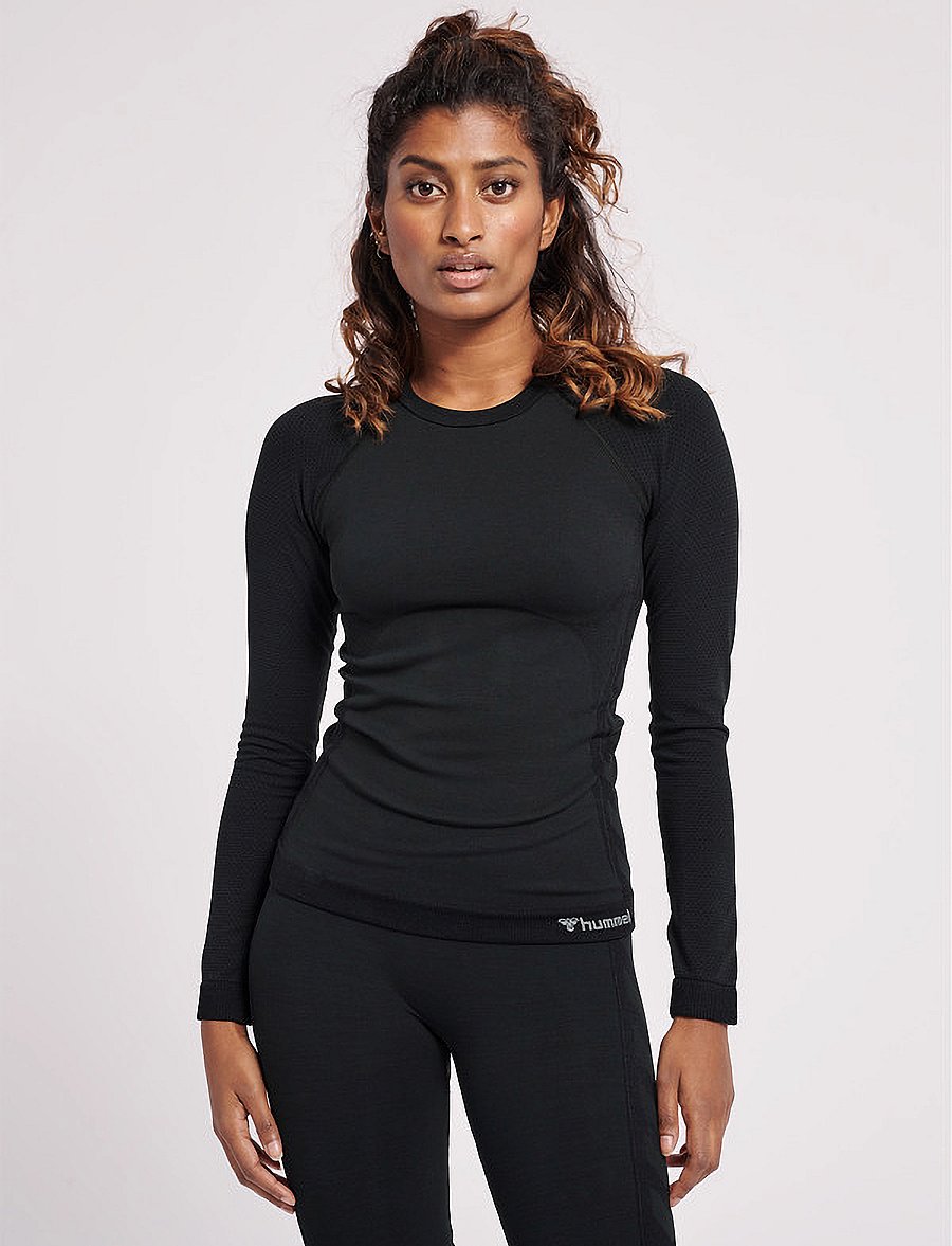 Hummel - hmlCLEA SEAMLESS TIGHT T-SHIRT LS - langarmshirts - black melange - 0