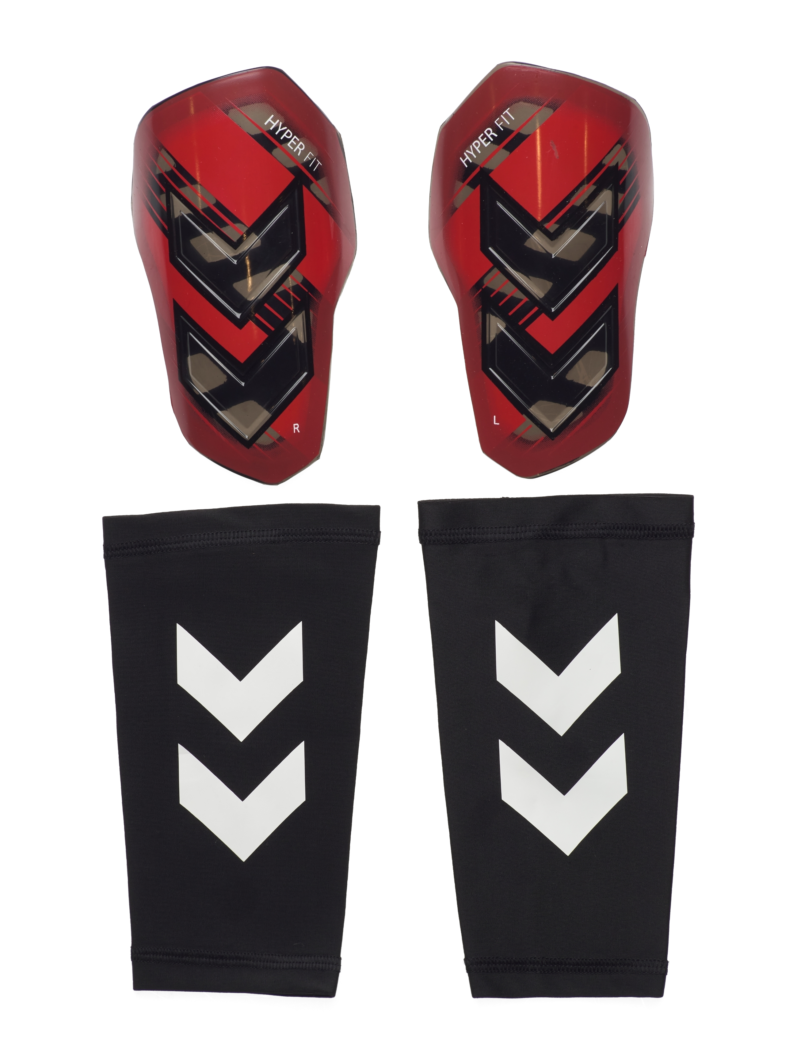 Hummel HML SHIN GUARDS HYPER FIT - Jalkapallo - POPPY RED/TRANSPARENT / black