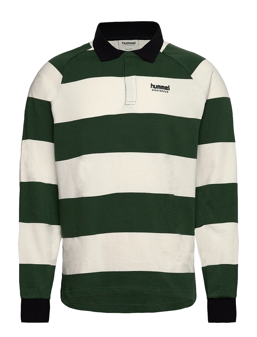 Hummel - hmlLOOSE STRIPED POLO L/S - toppe & t-shirts - dark green - 0