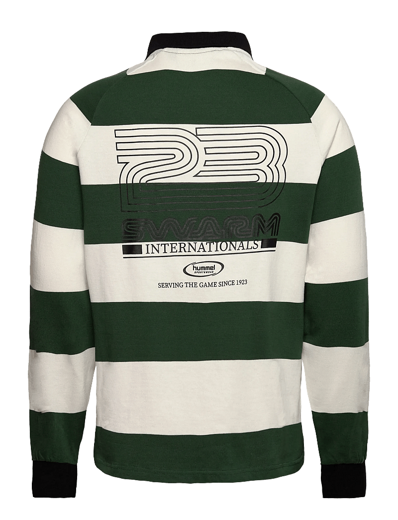 Hummel - hmlLOOSE STRIPED POLO L/S - toppar & t-shirts - dark green - 1