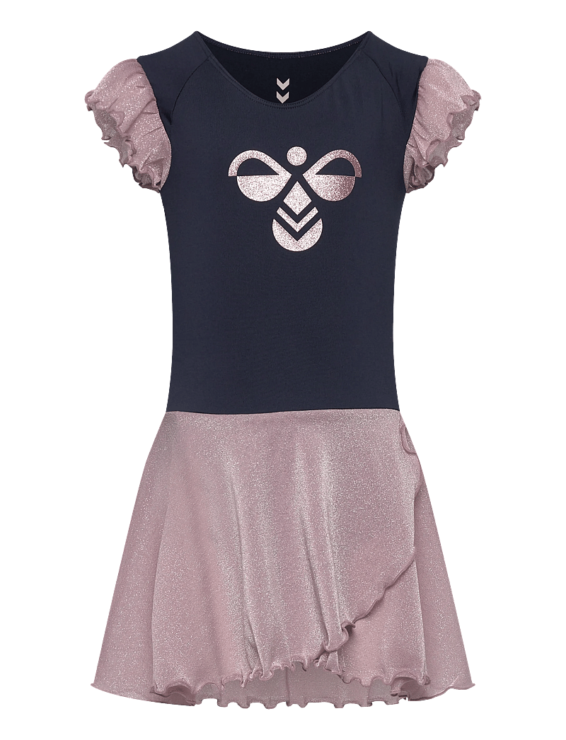 Hummel - hmlJR MIX GLITTER DRESS - kurzärmelige freizeitkleider - black iris - 0