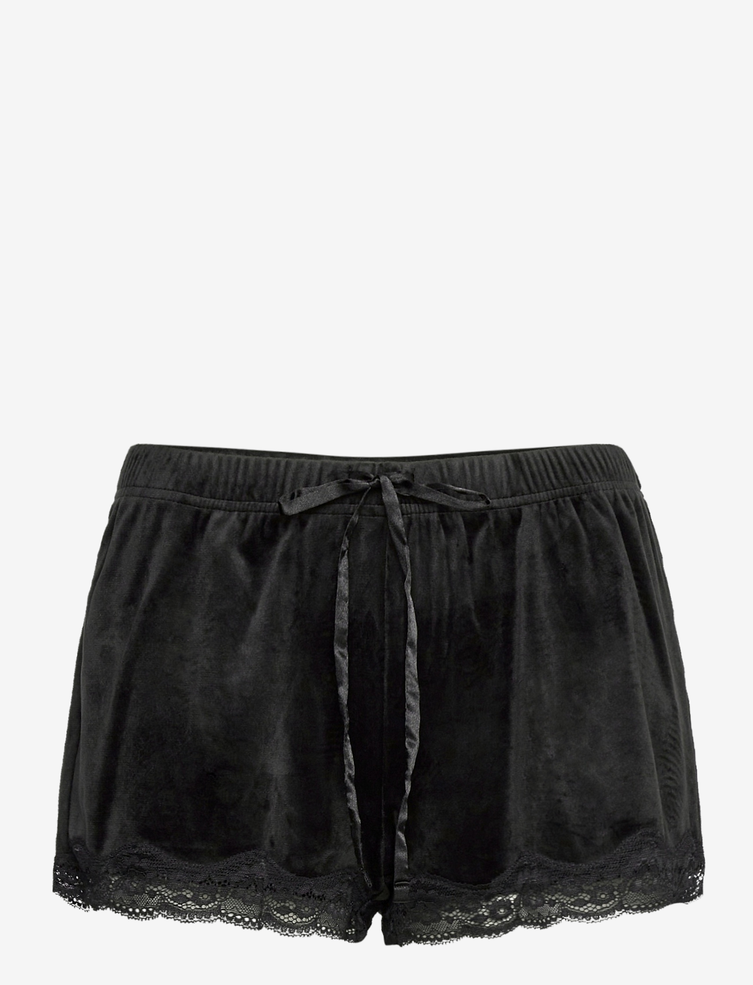 Hunkemöller Short Velours Scallop Lace - Shorts - BLACK / black