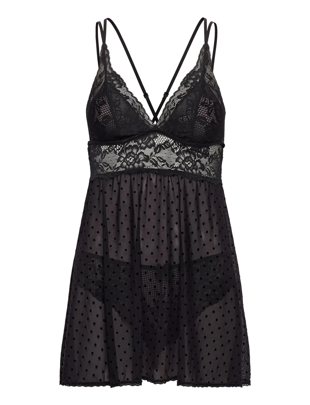 Hunkemöller - BD Dot Mesh Lace Beatriz - nightdresses - black - 1