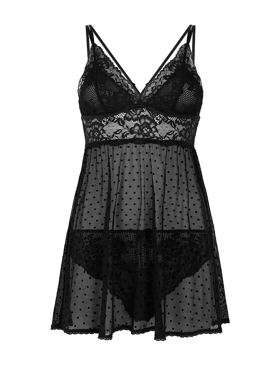 Hunkemöller - BD Dot Mesh Lace Beatriz - nattlinnen - black - 1