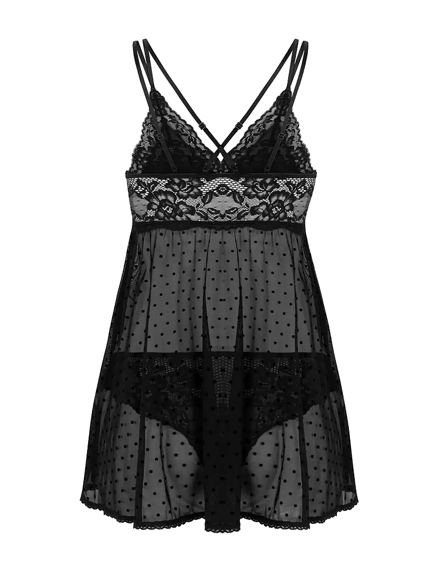 Hunkemöller - BD Dot Mesh Lace Beatriz - nattlinnen - black - 3