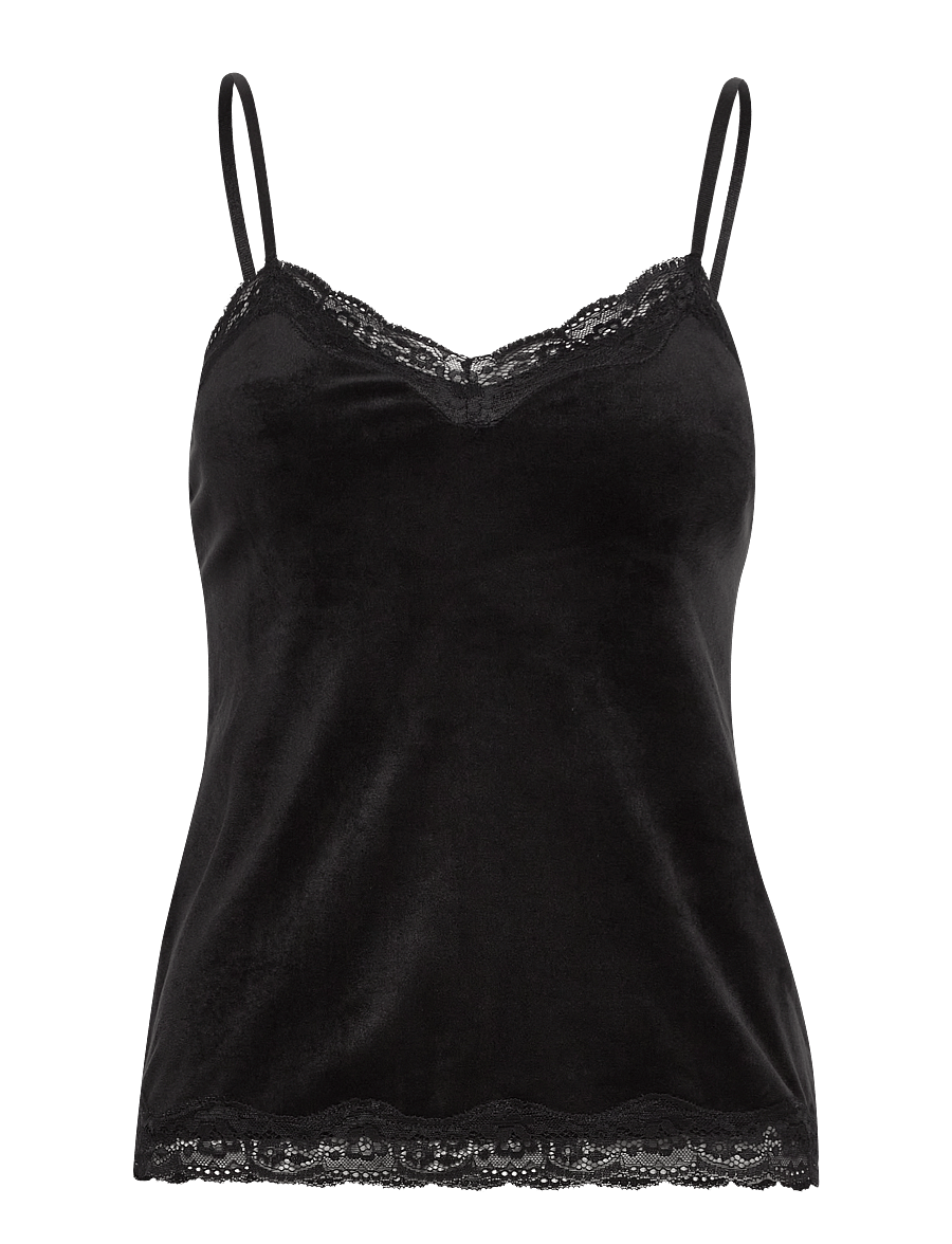 Hunkemöller - Cami Velours Scallop Lace - oberteile - black - 1