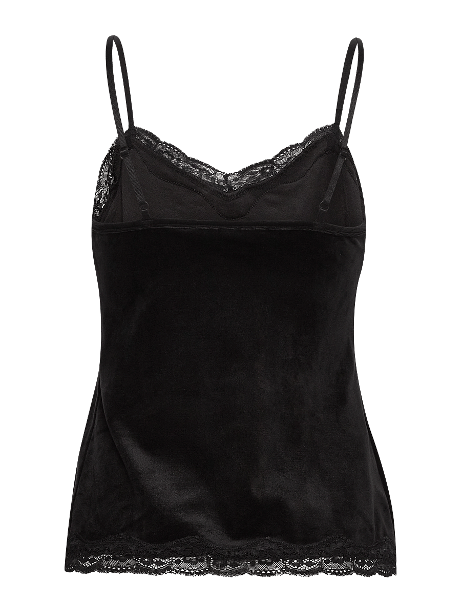 Hunkemöller - Cami Velours Scallop Lace - oberteile - black - 2