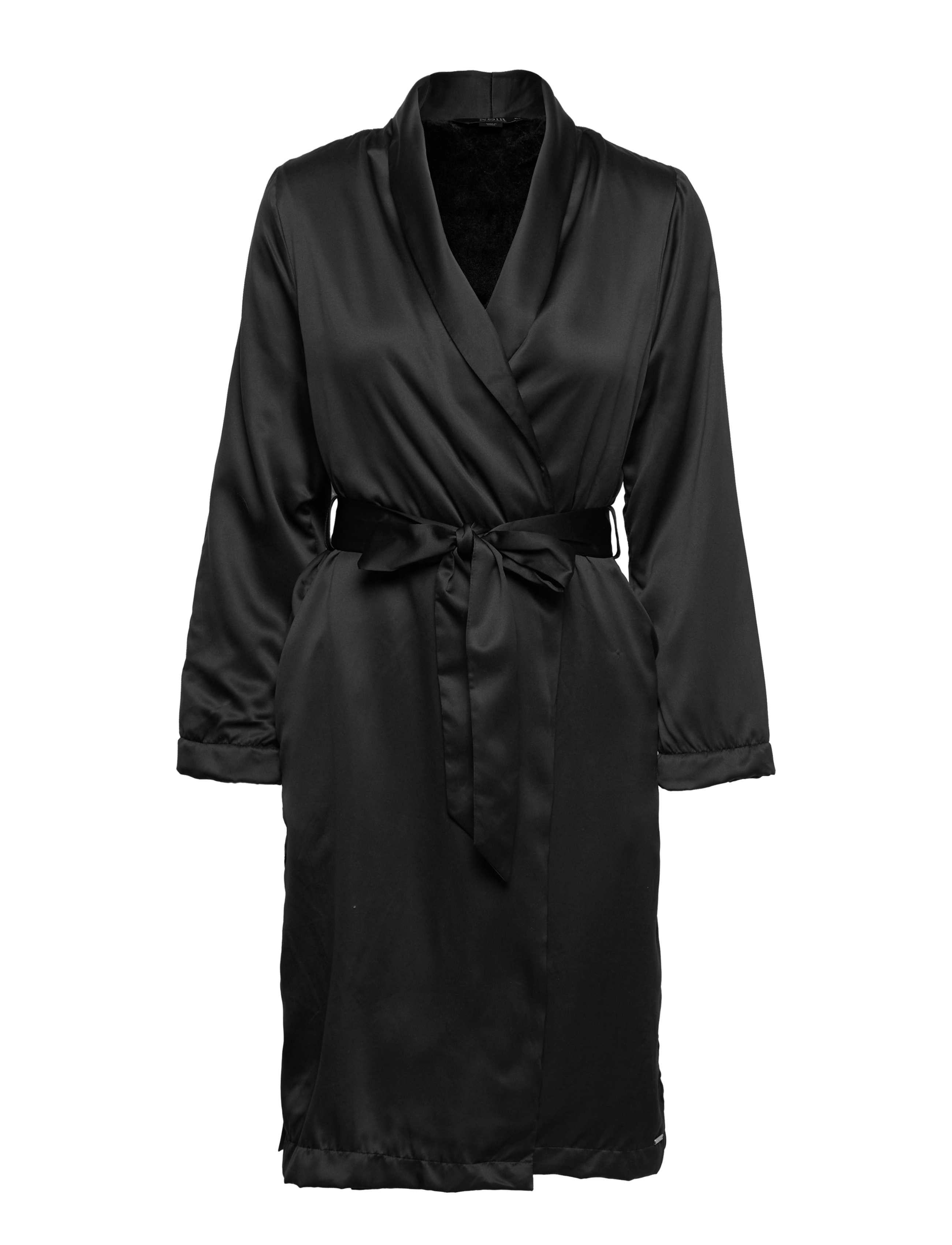 Hunkemöller - Robe Long Satin Flannel Fleece - black - 0