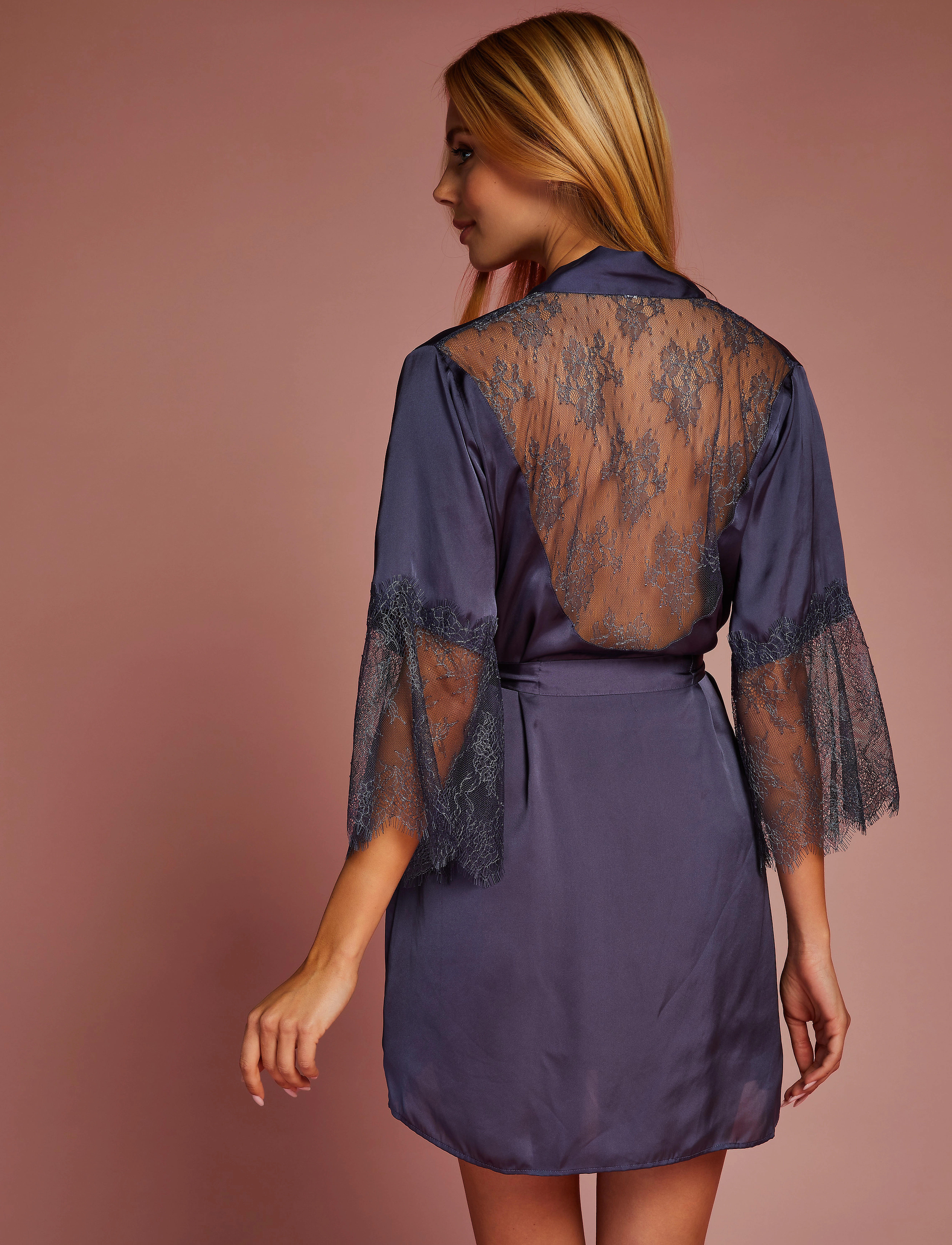 Hunkemöller - Kimono Satin Lily - nightshadow blue - 5