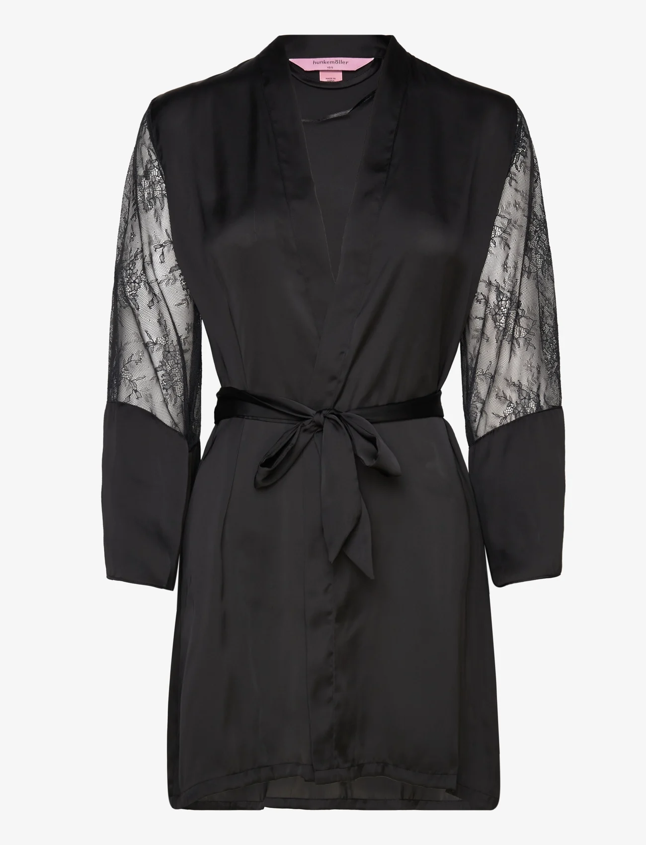 Hunkemöller - Kimono Satin Lace Sleeve - födelsedagspresenter - black - 0