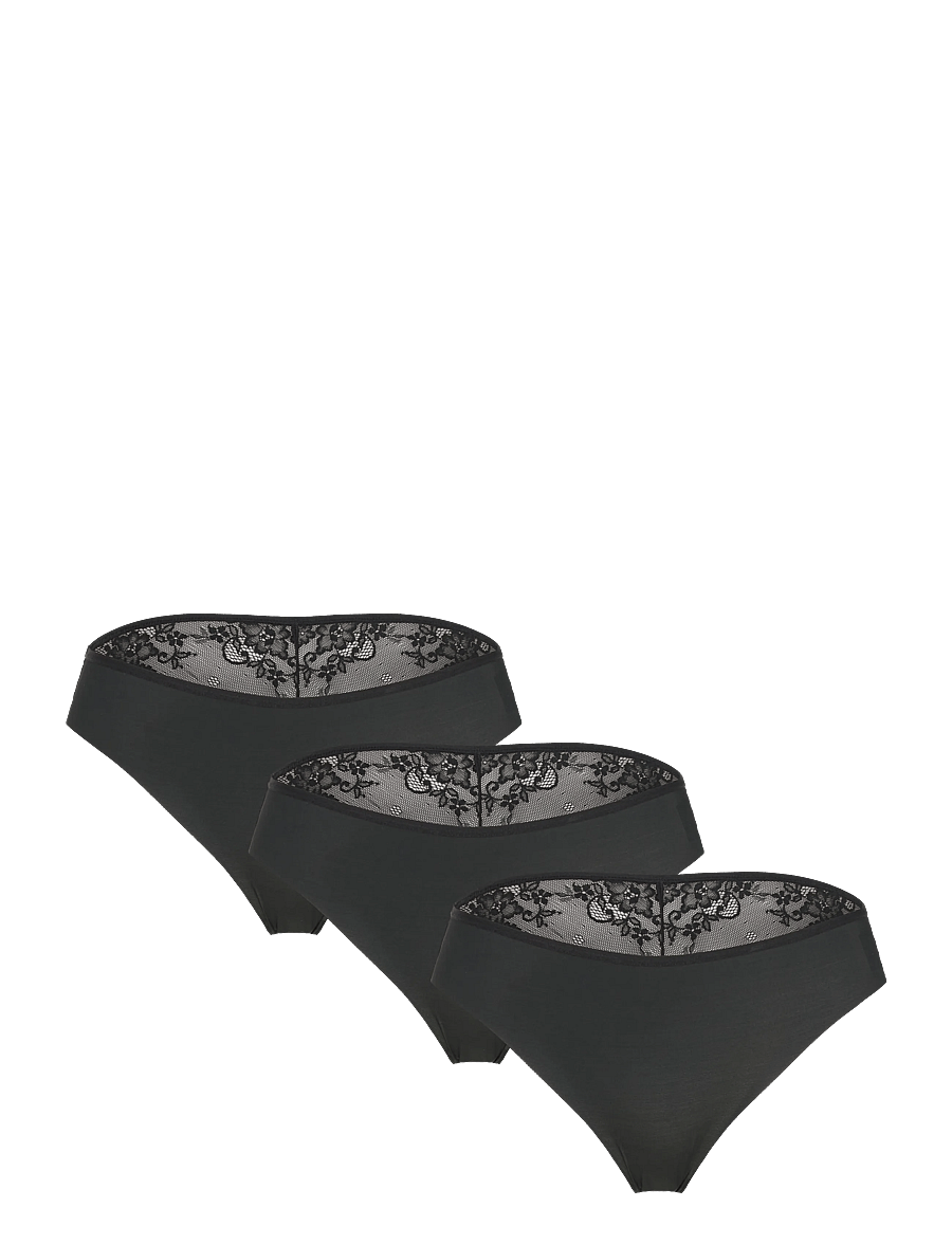 Hunkemöller - 3-pack Invisible Brasilian Lace Back - brazilian slips - black - 0